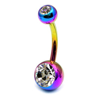 Titanium Double Jewelled Belly Bars 10mm Anodised