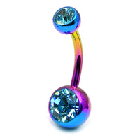 Titanium Double Jewelled Belly Bars 12mm Anodised