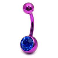 Titanium Single Jewelled Belly Bars 8mm Anodised