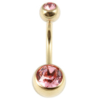 Zircon Titanium Double Jewelled Belly Bars (Gold colour)