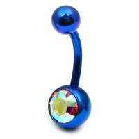 Titanium Single Jewelled Belly Bars 8mm Anodised