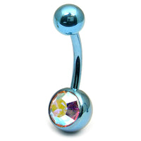 Titanium Single Jewelled Belly Bars 8mm Anodised