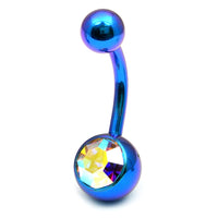 Titanium Single Jewelled Belly Bars 8mm Anodised