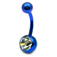 Titanium Single Jewelled Belly Bars 10mm Anodised