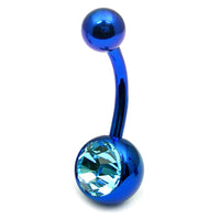 Titanium Single Jewelled Belly Bars 10mm Anodised
