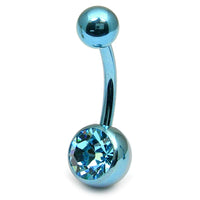 Titanium Single Jewelled Belly Bars 10mm Anodised