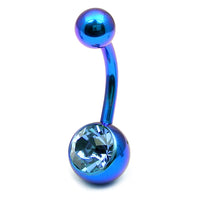 Titanium Single Jewelled Belly Bars 10mm Anodised
