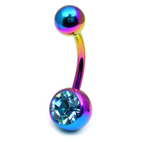 Titanium Single Jewelled Belly Bars 10mm Anodised