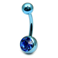Titanium Single Jewelled Belly Bars 10mm Anodised