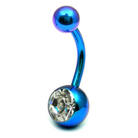 Titanium Single Jewelled Belly Bars 12mm Anodised