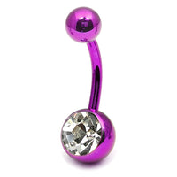 Titanium Single Jewelled Belly Bars 12mm Anodised