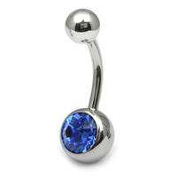 Titanium Single Jewelled Belly Bars 12mm Mirror Polish