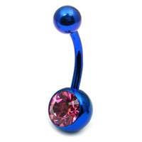 Titanium Single Jewelled Belly Bars 12mm Anodised