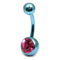 Titanium Single Jewelled Belly Bars 12mm Anodised