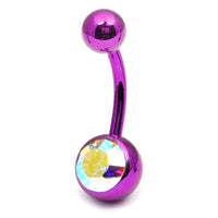 Titanium Single Jewelled Belly Bars 12mm Anodised