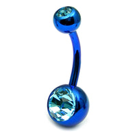 Titanium Double Jewelled Belly Bars 8mm Anodised