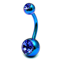 Titanium Double Jewelled Belly Bars 8mm Anodised