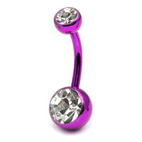 Titanium Double Jewelled Belly Bars 10mm Anodised