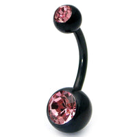 Black Steel Double Jewelled Belly Bars