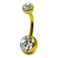 Titanium Double Jewelled Belly Bars 10mm Anodised