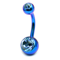 Titanium Double Jewelled Belly Bars 10mm Anodised