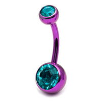 Titanium Double Jewelled Belly Bars 10mm Anodised