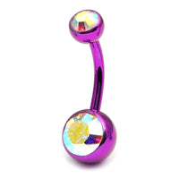 Titanium Double Jewelled Belly Bars 10mm Anodised