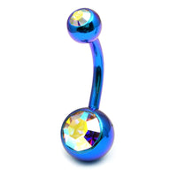 Titanium Double Jewelled Belly Bars 12mm Anodised