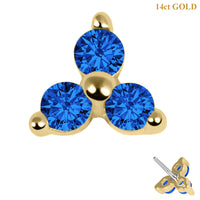 Zura 14ct Solid Gold Threadless (Bend fit) Claw Set CZ Jewelled Trinity
