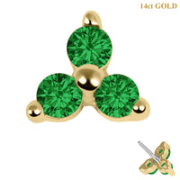 Zura 14ct Solid Gold Threadless (Bend fit) Claw Set CZ Jewelled Trinity