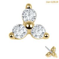 Zura 14ct Solid Gold Threadless (Bend fit) Claw Set CZ Jewelled Trinity