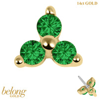 Zura 14ct Solid Gold Threadless (Bend fit) Claw Set CZ Jewelled Trinity