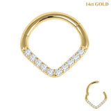 belong 14ct Solid Gold Pave Set CZ Jewelled Teardrop Hinged Clicker Ring