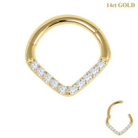 belong 14ct Solid Gold Pave Set CZ Jewelled Teardrop Hinged Clicker Ring