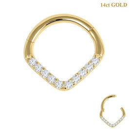 belong 14ct Solid Gold Pave Set CZ Jewelled Teardrop Hinged Clicker Ring