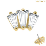 belong 14ct Solid Gold Threadless (Bend fit) Claw Set 3 CZ Jewelled Art Deco Baguette Fan