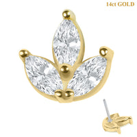 belong 14ct Solid Gold Threadless (Bend fit) Claw Set 3 Jewel Marquise Ivy Leaf
