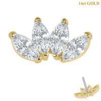 belong 14ct Solid Gold Threadless (Bend fit) Claw Set 4 CZ Jewelled Marquise Fan