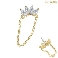 belong 14ct Solid Gold Threadless (Bend fit) Claw Set 4 CZ Jewelled Marquise Loop Chain