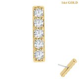 belong 14ct Solid Gold Threadless (Bend fit) Claw Set 5 CZ Jewelled Bar