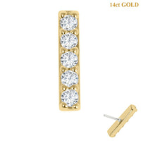 belong 14ct Solid Gold Threadless (Bend fit) Claw Set 5 CZ Jewelled Bar
