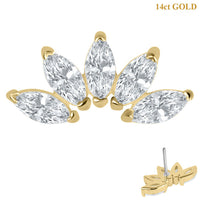belong 14ct Solid Gold Threadless (Bend fit) Claw Set 5 CZ Jewelled Marquise Fan