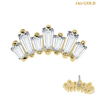 belong 14ct Solid Gold Threadless (Bend fit) Claw Set 7 CZ Jewelled Art Deco Baguette Fan