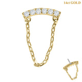 belong 14ct Solid Gold Threadless (Bend fit) Claw Set CZ Jewelled Bar with Loop Chain