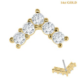 belong 14ct Solid Gold Threadless (Bend fit) Claw Set CZ Jewelled Chevron