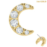 belong 14ct Solid Gold Threadless (Bend fit) Claw Set CZ Jewelled Crescent Moon