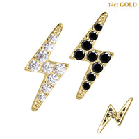 belong 14ct Solid Gold Threadless (Bend fit) Claw Set CZ Jewelled Lightning Bolt