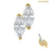belong 14ct Solid Gold Threadless (Bend fit) Claw Set CZ Marquise Duo Jewel