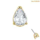 belong 14ct Solid Gold Threadless (Bend fit) Claw Set CZ Jewelled Pear Cut