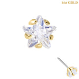 belong 14ct Solid Gold Threadless (Bend fit) Claw Set CZ Jewelled Star